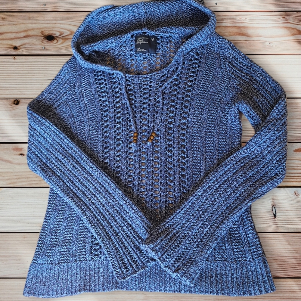American Eagle Outfitters Hooded Open Weave Sweater Size Large